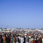 Thousands of pilgrims arriving at the Mela