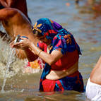 A Hindu Lady Worships Ganga