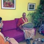 Guru Maharaja playing mrdanga before a programme in Berlin