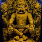 Yoga Narasimha covered with turmeric before His abhiseka