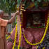 Guru Maharaja offering arati to Giriraja